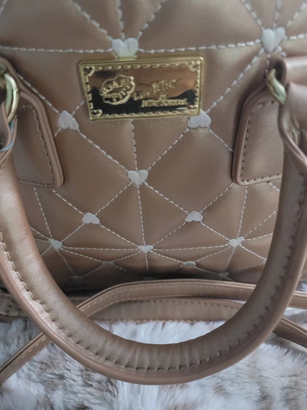 Betsey Johnson Quilted Mini Satchel Crossbody Bag Rose Gold Blush –